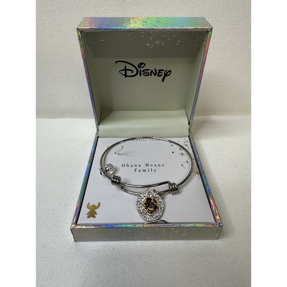Disney Jewelry - Disney Lilo & Stich Ohana Means Family flower bangle bracelet stainless steel